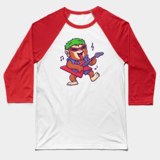 Cute Monkey Rocker Playing Guitar Music Cartoon Baseball T-Shirt